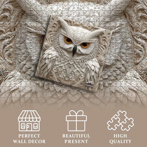 Owl Puzzles for Adults 1000 Pieces, Nature Animal Bird Unique Carved Art Puzzles, Impossible Hard Challenge Jigsaw Puzzle - style: White Owl Puzzles Puzzles