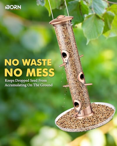 iBorn Bird Feeders Seed Catcher for Outside Hanging 6 Port Bird Feeder for Cardinal Birds Aluminium Metal,Brushed Copper Finishing 14 Inch 6 Port (Seed is not Included) - color: Brushed Copper, 14 inch, 6 Ports