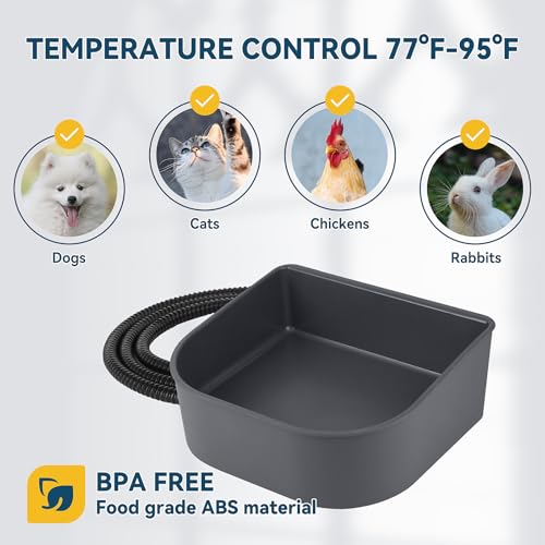 Heated Water Bowl for Cats Rabbits, Hanging Dog Heating Dish for Cage Kennel Anti-Freeze, No Spill Heated Bowl for Rabbits Chickens Birds Small Animals, Indoor/Outdoor Use, 1L - size: 1 L