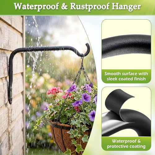 Lifyzoon 12 Inch Plant Hanger Brackets, 2-Pack Metal Hanging Wall Hooks | Holds 15lbs, Rust-proof Outdoor Iron Planter Backets, Ideal for Hanging Baskets, Bird Feeders, Wind Chimes, and Lanterns - size: 12Inch-2Pack