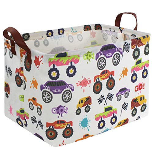 Rectangular storage Basket with Handles Basket,Cute Pattern Storage Bin,Kids Toy Bin Foldable Nursery Laundry Basket for Kids(Racing car) - color: Racing car
