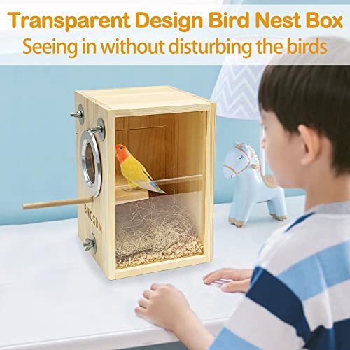 BNOSDM Parakeet Nesting Box Transparent Bird Breeding Nest Boxes Natural Wood Bird Cage (M) - size: Medium