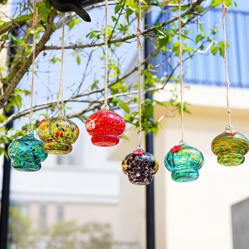 2.9" Small Blown Glass Hummingbird Feeder for Outdoors Hanging | Hummingbird Feeder with Flower Feeding Ports, Bird Feeder for Outside Garden Backyard Decor, Gifts for Women Mom Turquoise - color: Turquoise
