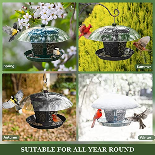 Kingsyard Rain-Resistant Metal Mesh Bird Feeder for Outdoor Hanging | Large Clear Dome, Top-Fill Design, Weather-Resistant Metal, Dual Mesh for Different Seeds, Easy to Clean - color: Black