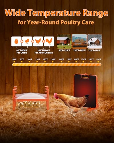 Chick Brooder Box Heat Plate,Chicken Coop Heater with Temperature Sensor - Heating Panel for Baby Chicks - Chickens Warmer for Winter - Radiant Heaters Brooding for Outdoor Poultry (Orange) - color: Orange Black