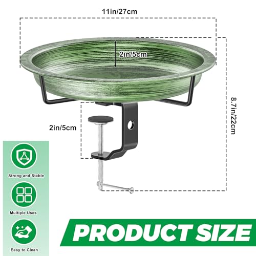 Deck Mounted Bird Bath for Outside, Detachable Birdbath Bowl with Sturdy Clamp, Outdoor Bird Baths Bowl for Attracting Birds Garden Yard Decor (Retro Green) - color: Retro Green
