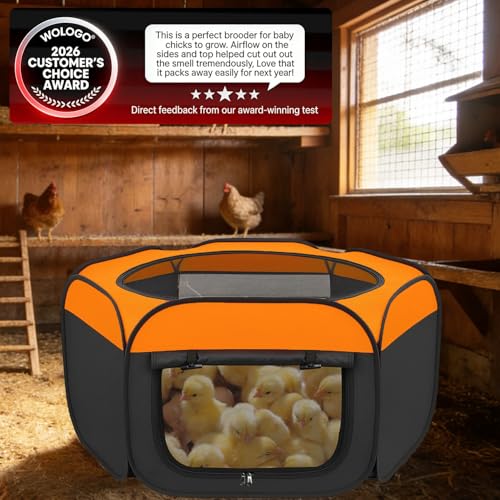 Brooder Box for Chicks, Starter Kit Pop-Up Chicken Brooder Playpen with Double Doors, Collapsible Chick Pen for Indoor Outdoor Use, Up to 20 Baby Chicks, Ducks & Quail