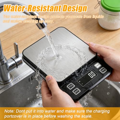 Waterproof Kitchen Scale, 10kg/22lb Food Scale Precisely Measures Grams and Ounces for Baking and Cooking, Stainless Stee Digital Scale with Backlight for Food - style: Rechargeable / 22lbs