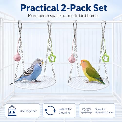 Bird Swing for Parakeets – Durable Stainless Steel Hanging Bird Perch Toy, Fits Bird Cages, Compatible with Budgies, Lovebirds, Cockatiels (Round S) - size: Round S