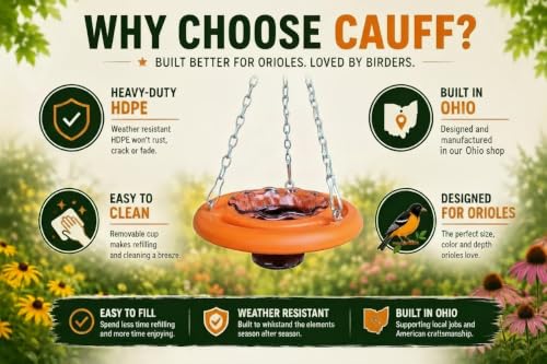 Oriole Bird Feeder, 6 Inch Orange Fruit Jelly Feeder, Baltimore Oriole Hanging Design (2)