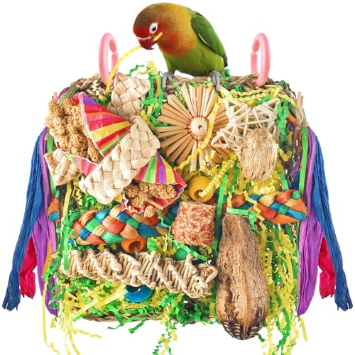 ERKOON Bird Toys, Parrot Toys Foraging Swing Mat Parrot Cage Hanging Toys Birds Grass Mat Climbing Wall with Seagrass, Birds Cage Accessories (Green) - size: Parrot grass mat-1 Pack