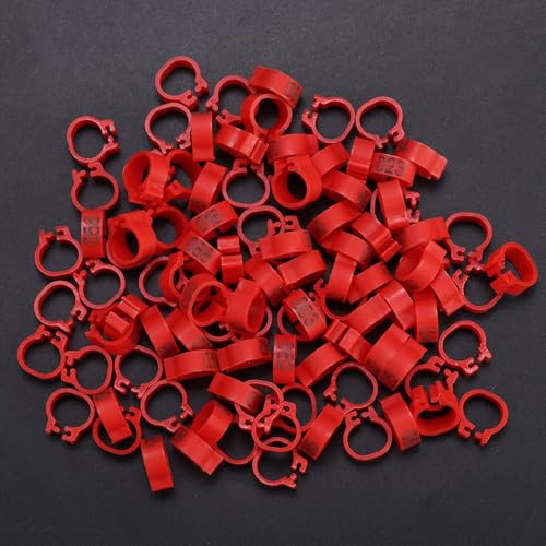 Chicken Leg Bands Duck Leg 100PCS Pigeon Bands Bird | 001 to 100 Numbered, Bird leg Bands, 8MM Diameter Pigeon Leg Ring, 5MM Height Reusable Marking Rings for Poultry (Red)