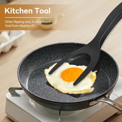 Kitchen Cooking Spatula, Egg Flipper Spatula Tongs 2 in 1 Frying Pan Egg Silicone Fried Egg Grip Flip Tongs Double Sided Turner Multi Purpose Non Stick Kitchen Shovel for Bread Fish Pancake Toast