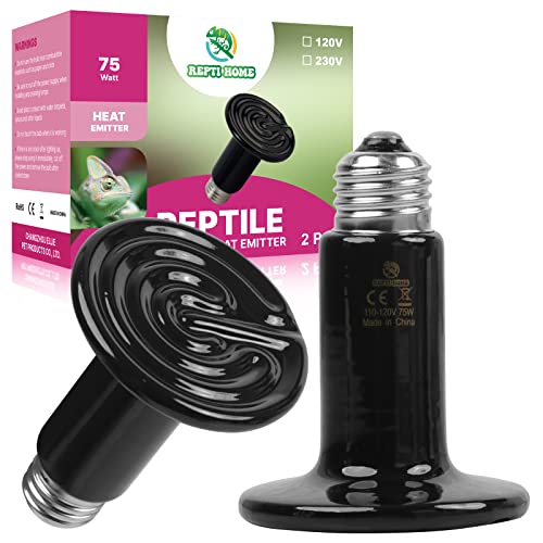 75W Ceramic Heat Emitter (2 Pack), Reptile Heat Lamp Bulbs, Ceramic Heater for Amphibian, Pet Brooder Coop, Chicken, Dog - size: 75*2
