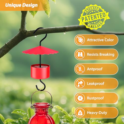 Large Metal Hummingbird Feeder Ant Guard 5 oz, Ant Moat for Hummingbird Feeders, Effectively Keeps Honey Safe, Fits All Humming Bird Feeders, Made of Metal, Red