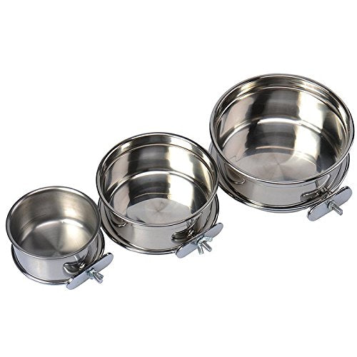 Pet Dog Stainless Steel Coop Cups with Clamp Holder - Detached Dog Cat Cage Kennel Hanging Bowl,Metal Food Water Feeder for Small Animal Ferret Rabbit (Small) - size: Small