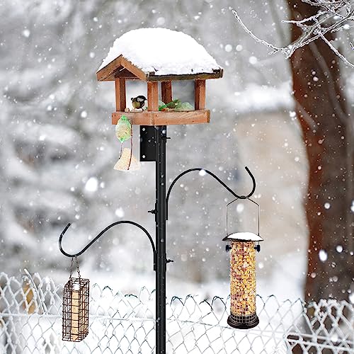 ERYTLLY Bird House Pole 80 Inch Bird Feeder Pole with Squirrel Baffle and 2 Hooks - Heavy Duty Bluebird Feeder Support Rod Stand Set for Outside, Yard, Garden - size: 80 in with 2 Hooks and Baffle Kit