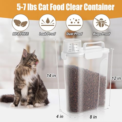 Dog Cat Food Storage Container with Cup (White, 5L) | Pet Food Pourable Container Airtight with Large Spout, BPA-Free Plastic Food Dispenser for Pet Food, Bird Seed, Rice, Flour