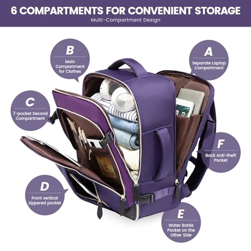 LOVEVOOK Travel Backpack for Women, 40L Carry On Backpack with 3 Packing Cubes,TSA Personal Item Travel Bag Airline Approved, Water Resistant Weekender Overnight Luggage Daypack, Fits 17 Inch Laptop - color: H-blue-purple-black, size: Large - 17.3 Inch -