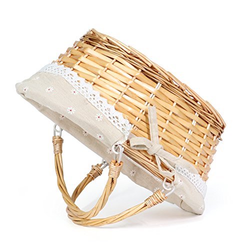 MEIEM Wicker Gift Baskets Empty Oval Willow Woven Picnic Cheap Easter Candy Storage Wine Basket with Handle Egg Gathering Wedding Basket (Natural) - color: Natural, size: Small