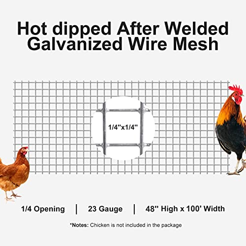Hardware Cloth 1/4 inch 48 x 100 ft Wire Fencing: Galvanized Welded Garden Fence Roll Square Mesh 23 Gauge Chicken Rabbit Snake Cage Heavy Duty Welding Fencing - size: 1/4inch 48''x100'