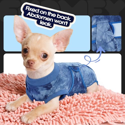 Recovery Suit for Dogs After Surgery,Soft Breathable Dog Bodysuit | E-Collar & Cone Alternative Surgical Suit,Male Female Dog Neuter Spay Suits Anti Licking Wounds Onesie Blue Tie Dye XS - color: Blue Tie Dye, size: Xs(back:8.3-11.4in,wt:4-7lbs)