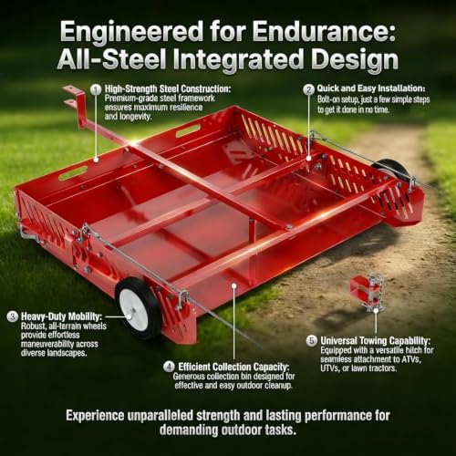 2-in-1 Horse Manure Scooper, Tow Behind Yard Sweeper for ATV UTV | 2-in-1 manure scooper and tow-behind trailer with dual hitch options for paddocks, fields, lawns, and longer grass.