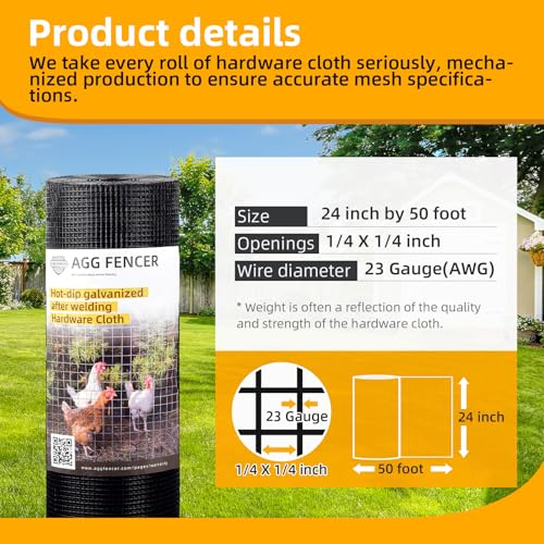 24in x 50ft Black Hardware Cloth 1/4 inch 23Ga PVC Coated Mesh | Vinyl Coated Fence, Welded Metal Chicken Wire Fencing Roll, Garden Plant Fencing, for Chicken Coop and Home Improvement - size: 1/4 inch 24in x 50ft