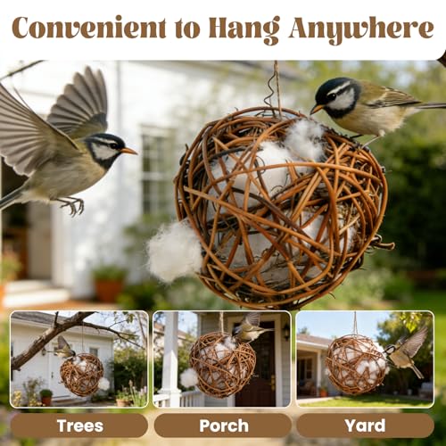 Bird Nesting Material, Hummingbird Nesters Natural Nesting Material Holder for Wild Birds, Gifts for Bird Lovers (3 Balls)