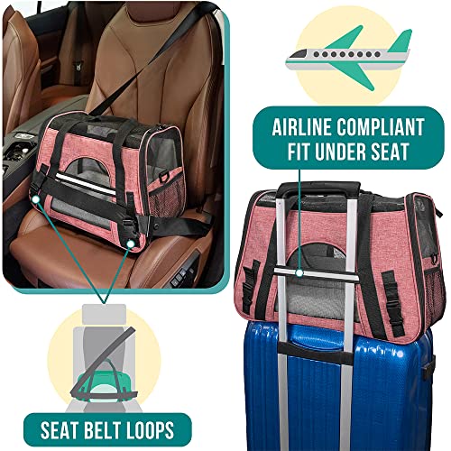 PetAmi Airline Approved Pet Carrier Cat Small Dogs, Small Heather White Red | Soft Sided TSA Travel Bag, Sherpa Bed, Breathable Mesh Ventilation, Collapsible Bowl, Fits Under Seat, Up to 18 lbs - color: Light Red, size: Small - 17"L x 10.2"W x 11.2"H