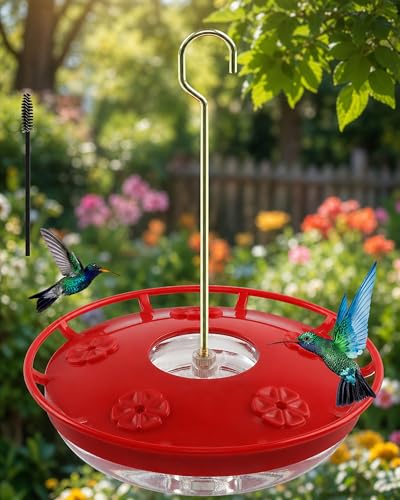 Hummingbird Feeders for Outdoors,16oz Leak-Proof Dish-Style Nectar Feeder Built-in Ant Moat, 5 Feeding Ports, Wide Mouth Easy Clean, BPA-Free Garden Decor Gifts - size: 1 Pack
