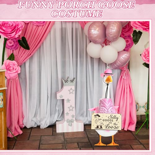 Cowboy Porch Goose Outfit Decoration Set,Pink - color: Pink