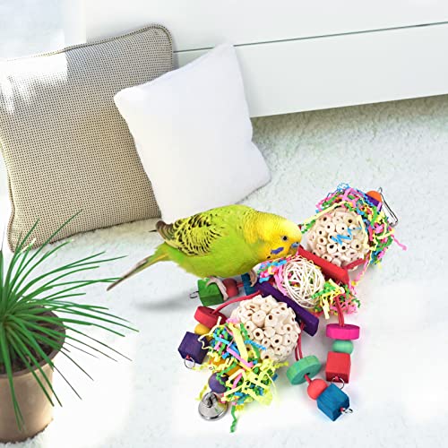 Bissap Conure Toys, Bird Parrot Foraging Shredder Hanging Toys Sola Balls Sepak Takraw with Bell for Small Parrots Parakeets Conures Cockatiels Love Birds Cage Toy (Pack of 2) - size: 1 PCS (Pack of 2)