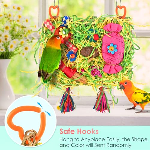 KATUMO Bird Toy, Large Size Grass Mat Foraging Shredding Hanging Toy | Natural Grass Mat, Easy to Hang, Relieve Boredom, Ideal for Cockatiel Conure Lovebird Parakeet Small and Medium Birds - style: Candy