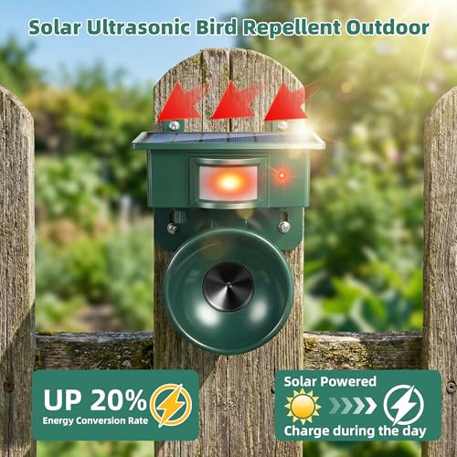 2026 Solar Ultrasonic Bird Repeller Outdoor,Woodpecker Deterrent for House,Weatherproof Pigeon Goose Bird Deterrents for Outside Sparrow Birds Repellent Scare Devices for Balcony Porch Patio Yard Farm