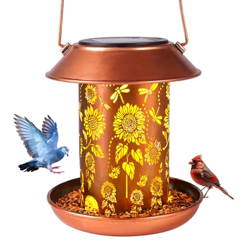 Bird Feeders for Outdoors Hanging,Metal Wild Bird Feeder Solar Lanterns Outdoor Waterproof Summer Decor Garden Gifts for Women Mom Bird Lovers,Decoration for Yard,Patio,Porch,Balcony - size: 1pack Sunflower