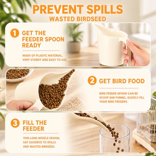 2 Pack Bird Feeder Scoop Set,Pet Food Bird Seed Scoop Large Capacity Suitable Narrow Spout Suitable for Tube Feeders Birds Chicken Livestock Restaurant Kitchen (Off White) - color: off white
