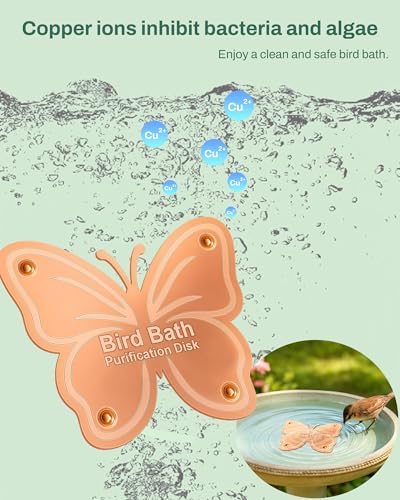 OICEME Bird Bath Purification Disk Pure Copper Outside Winter Solar Power Birdbath Hummingbird Water Pedestal Fountain Cleaner Outdoor Feeder Cage Dispenser Heater Ground House Garden Lover Gift - color: Copper Butterfly
