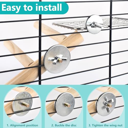 DBNESS 4Pcs Bird Perches Toys, Stainless Steel Perch Platform (2 Sizes), Natural Wood Parrot Climbing Ladder & Swing with Bell, Play Gym Cage Accessories for Budgie Cockatiel Lovebird Canary Conure