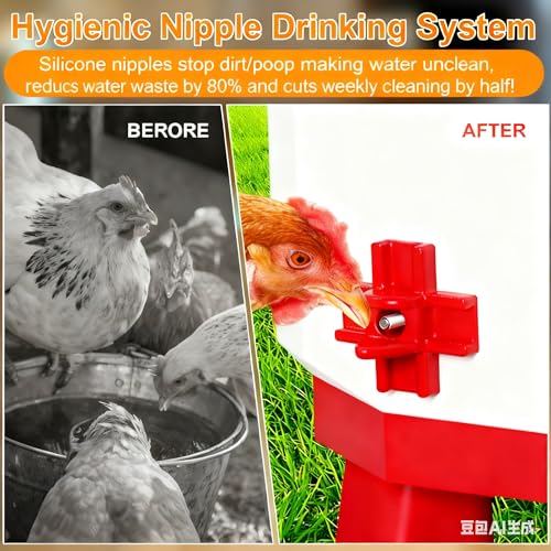 Heated Chicken Waterer 1.9 Gal, Winter, Freeze Proof Chicken Waterer, 4 Nipples for Clean Water，Detachable Legs, Adjustable Height for Chickens, Pigeons, Beaked Poultry