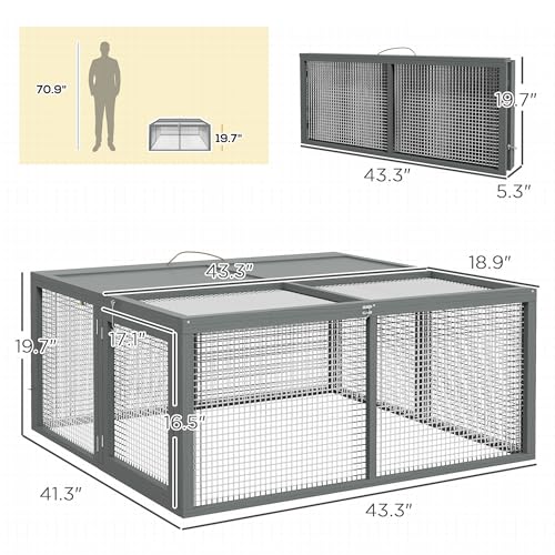 PawHut Rabbit Hutch Outside Bunny Hutch 2-3 Rabbits Openable Top Gray | Wooden Bunny Cage, Small Animals, Guinea Pig Cage, Small Chicken Coop, Garden Use