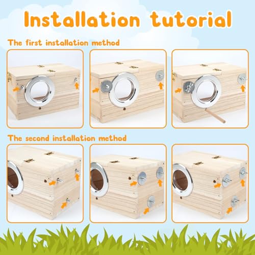 Rypet Parakeet Nesting Box, Cockatiel Bird Nest Box with Perch(XL) | Wood Bird Cage House, Transparent Thwartwise Design, Warm & Durable for Cockatiel Lovebirds Budgie Finch Parrotlets Canary - size: X-Large
