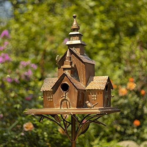 Zaer Ltd. Large Copper Colored Multi-Birdhouse Stakes, Room for 5 Bird Families in Each (XL Country Town Home Montana) - style: XL Country Town Home Montana
