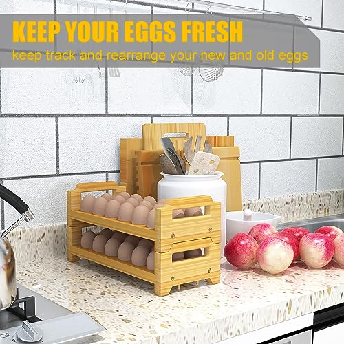 Bamboo Egg Holder Countertop - Stackable Design for Fresh Eggs, Farmhouse Egg Tray Storage Display Rack, Kitchen Counter Top Organizer Wooden Egg Stand, Fits Quail, Duck, Turkey, Chicken Eggs (Modern) - style: Modern
