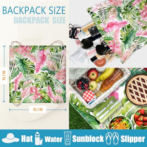 2 In1 Beach Towel Backpack - Tropical Leaves Beach Blanket Convertible Towel for Travel Picnic - color: Tropical Leaves Multi