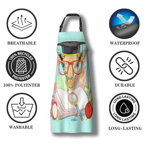 Kitchen Apron for Women Animals Students Giraffe Cooking Aprons for Men for Cooking Restaurant BBQ Painting Crafting Gardening 27” (W) x 31” (H), Waterproof Apron - color: Animals Students Giraffe