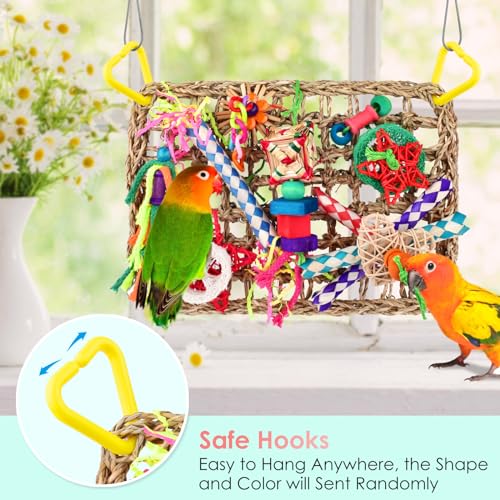 KATUMO Bird Toys, Large Bird Foraging Wall Toy, Woven Climbing Hammock Mat | Natural Grass Mat, Edible Seagrass, Colorful Chewing Toys, Suitable for Lovebirds, Finch, Parakeet, Budgie, Conure, Cockatiel - style: Stars
