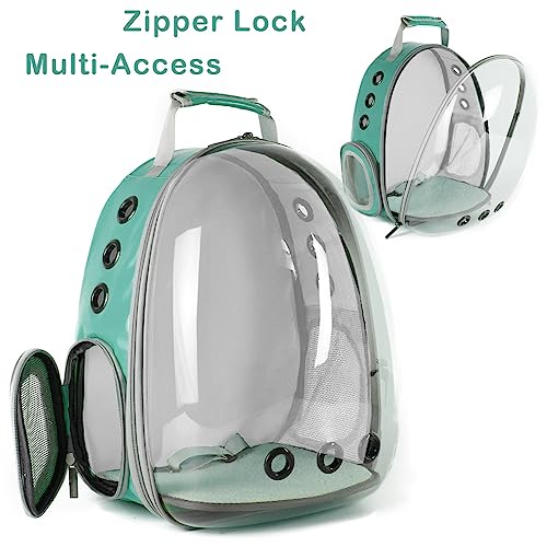 Bird Traval Carrier Cage, Clear Space Capsule Astronaut Backpack to Carry Parakeet Cockatiel Parrot with Metal Tray Bird Feeder Wood Perch, Vet Transport School Bag - color: Green