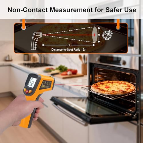 Ketotek Digital Infrared Thermometer Temperature Gun -58°F to 1112 °F(-50°C to 600°C) Handheld Non Contact IR Laser Thermometer KT600Y for Cooking Meat Refrigerator Pool Pizza Oven BBQ Food - color: Orange