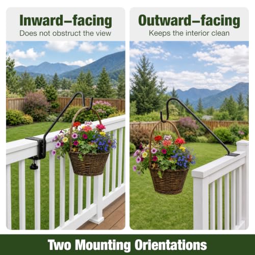 Kingsyard 2 Pack 10 Inch Medium Metal Deck Railing Hooks | Heavy Duty, Rust Resistant, for Hanging Bird Feeders Planters Suet Baskets Lanterns Wind Chimes - size: 10" Clamp Mounted